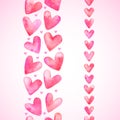 Watercolor hearts seamless vertical vector borders, frame templates, Valentine\'s day backgrounds